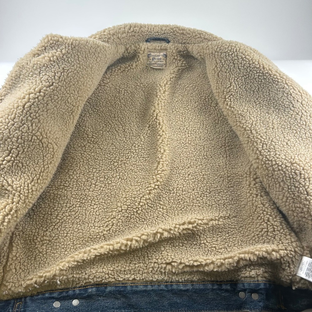 Polo Ralph Lauren Mens M Sherpa Lined Denim Trucker Jacket Blue Barn Work Biker - Picture 6 of 13